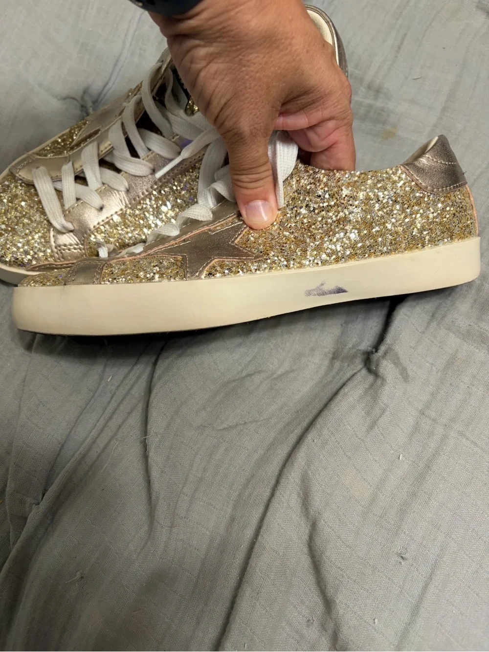 Golden Goose Super Star Gold Glitter Low-Top Sneaker size 8.5